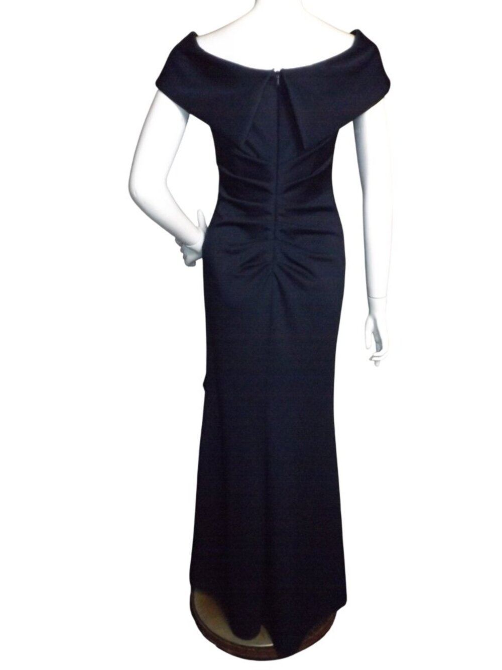 XSCAPE Gown/Dress, 8, Navy Blue,  Ruffle, V-neck, Gathered, Cap Sleeve, Zipper - Picture 6 of 13